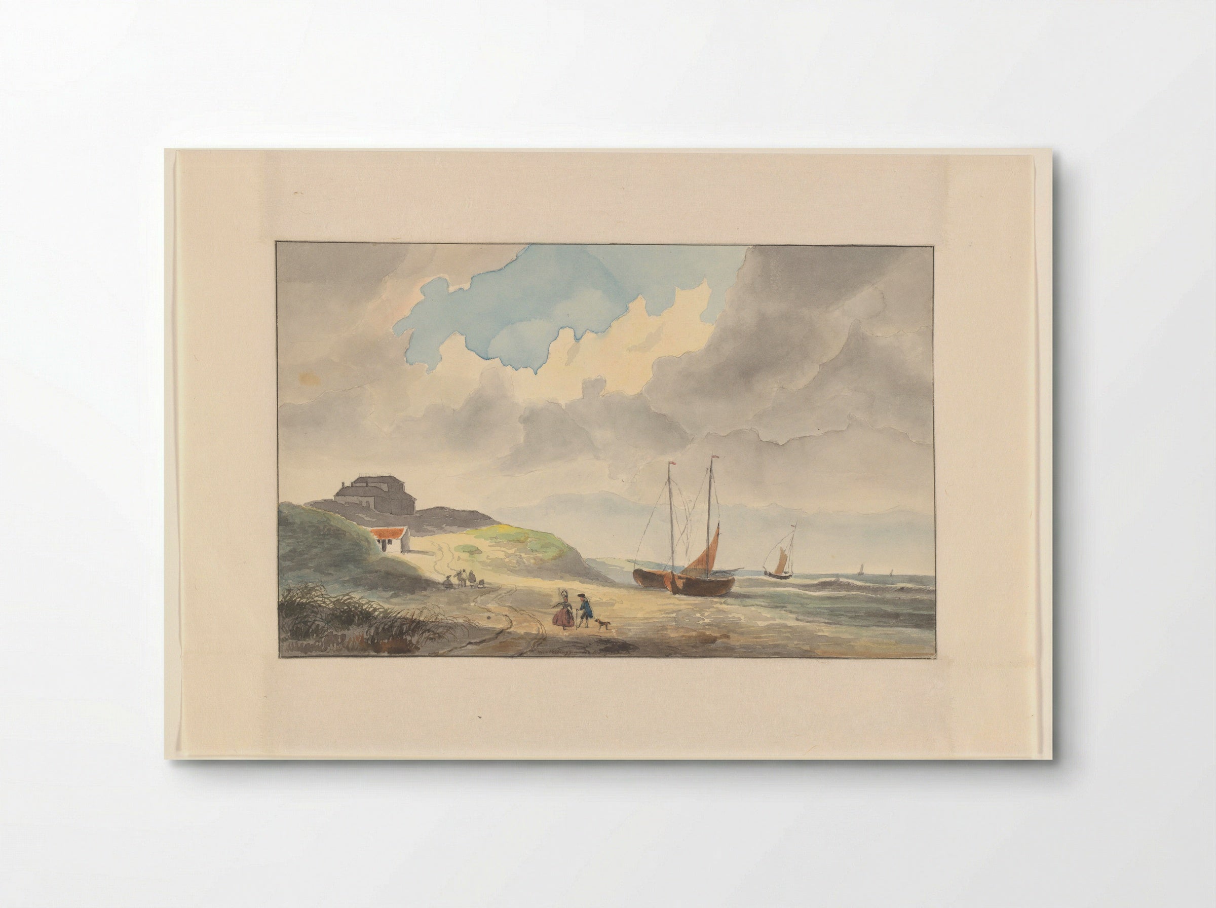 Kustgezicht met schepen op het strand - Johannes van Reijn - Poster