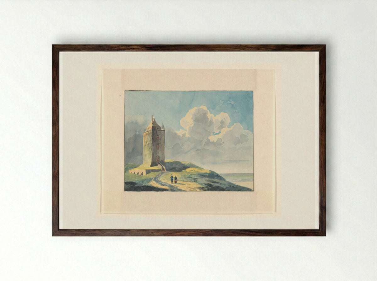 Kustgezicht met vuurtoren - Johannes van Reijn - Framed Print Dark Wood
