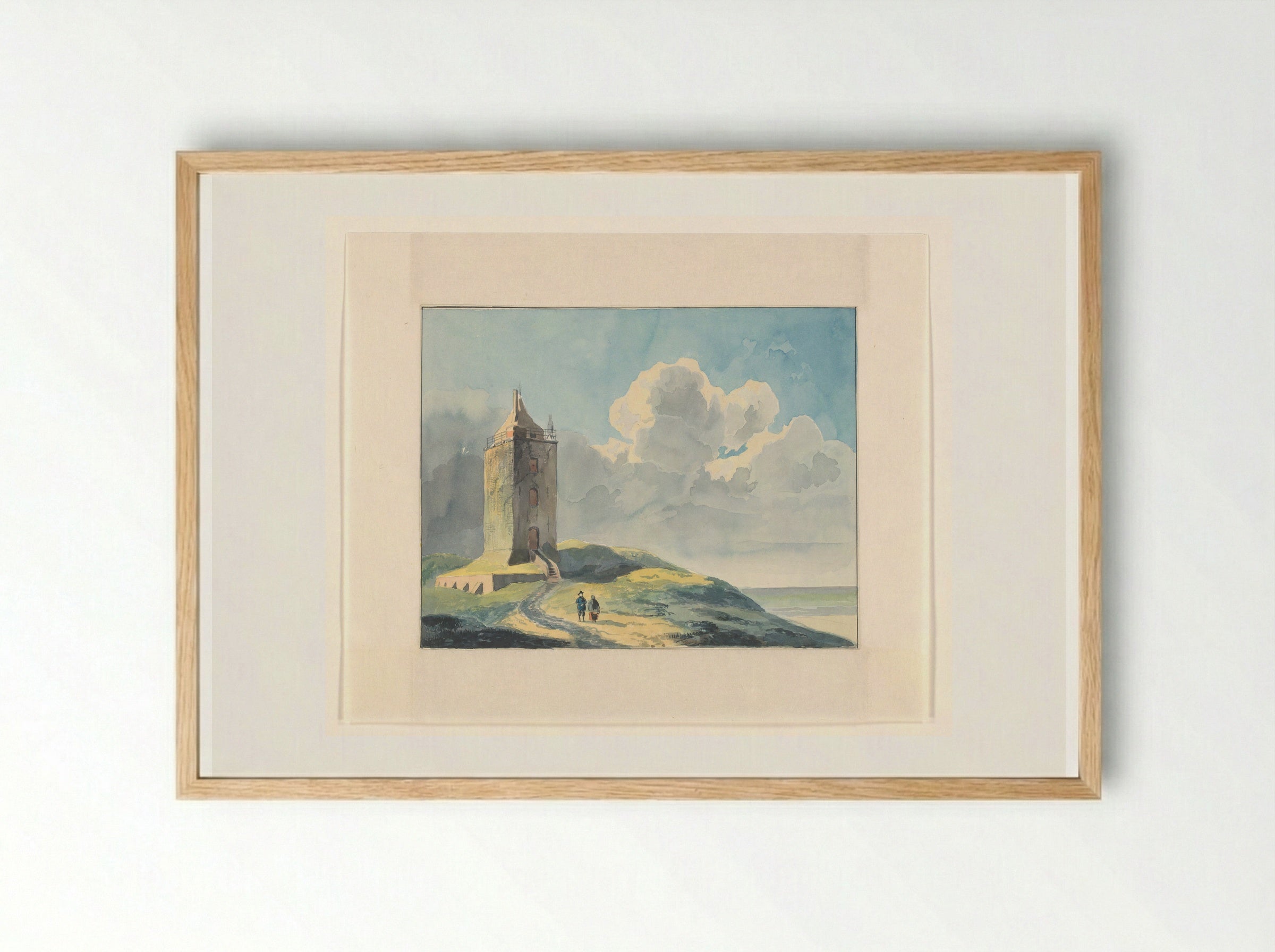 Kustgezicht met vuurtoren - Johannes van Reijn - Framed Print Wood