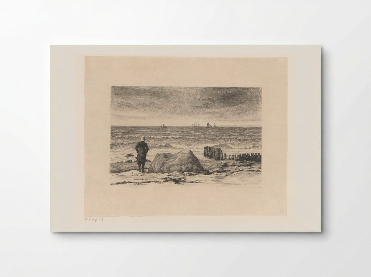 Kustwachter, uitkijkend over woelig water - Carl Bloch - Poster