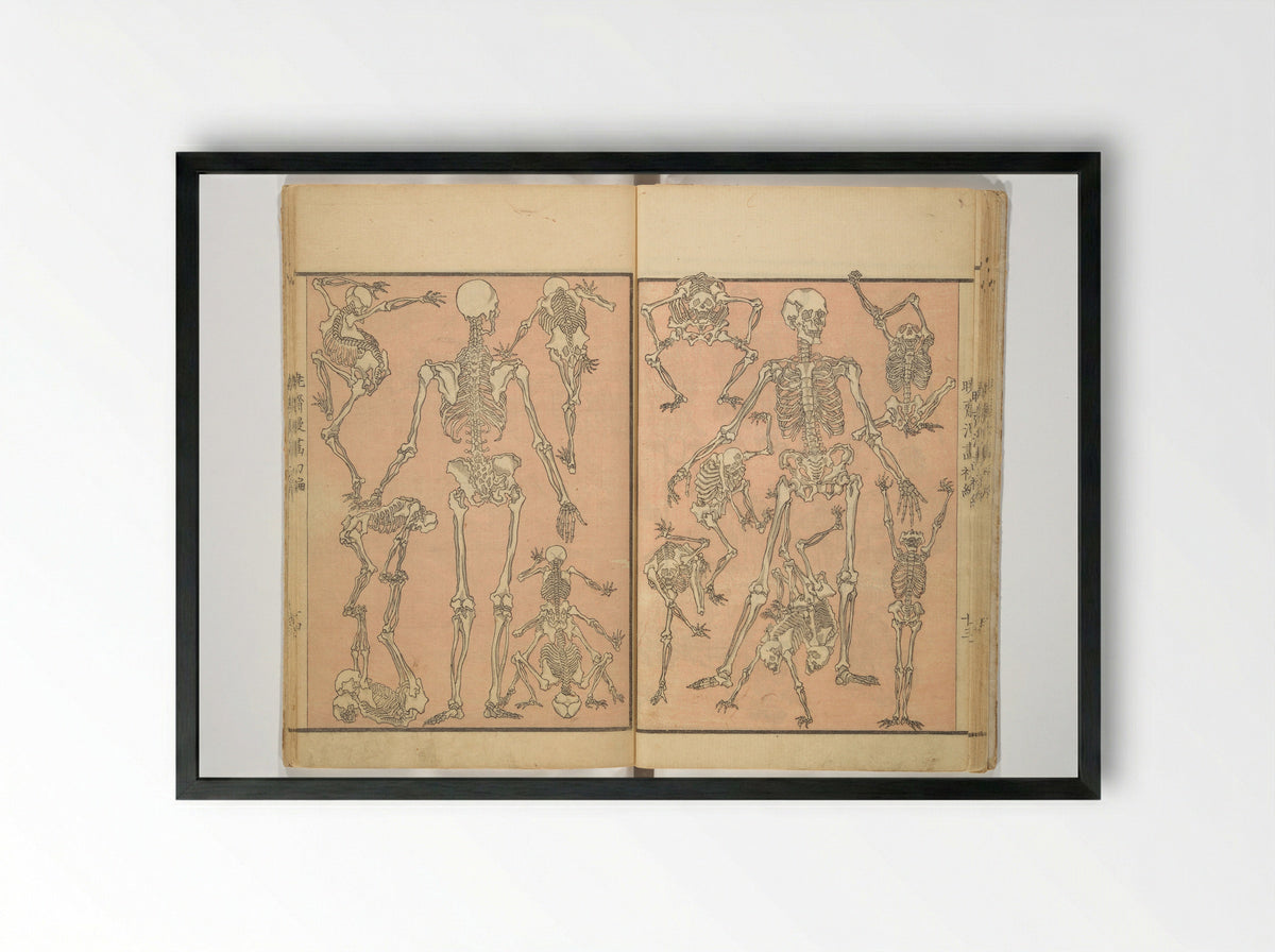 Kyōsai Manga (Skeletons) - Kawanabe Kyōsai - Framed Print Black