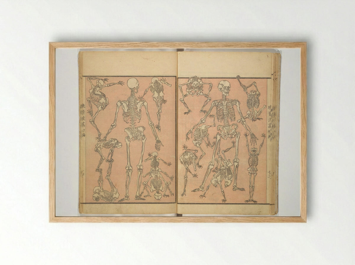 Kyōsai Manga (Skeletons) - Kawanabe Kyōsai - Framed Print Wood