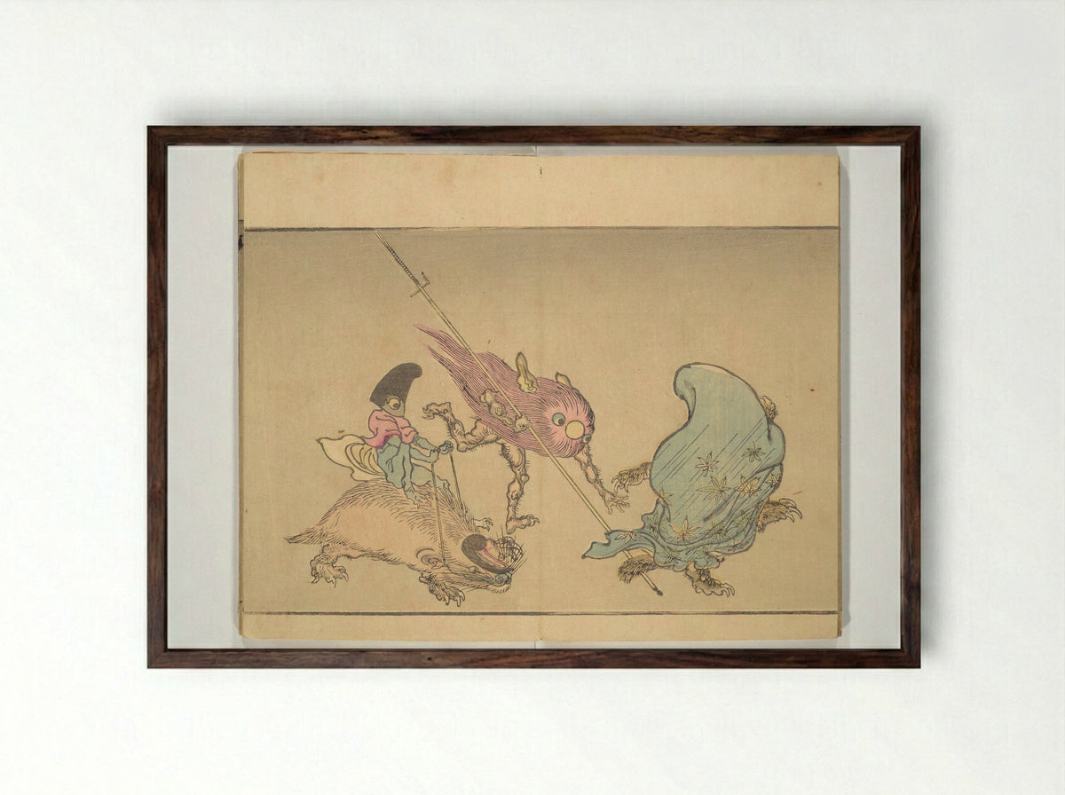 Kyōsai’s Pictures of One Hundred Demons - Kawanabe Kyōsai - Framed Print Dark Wood