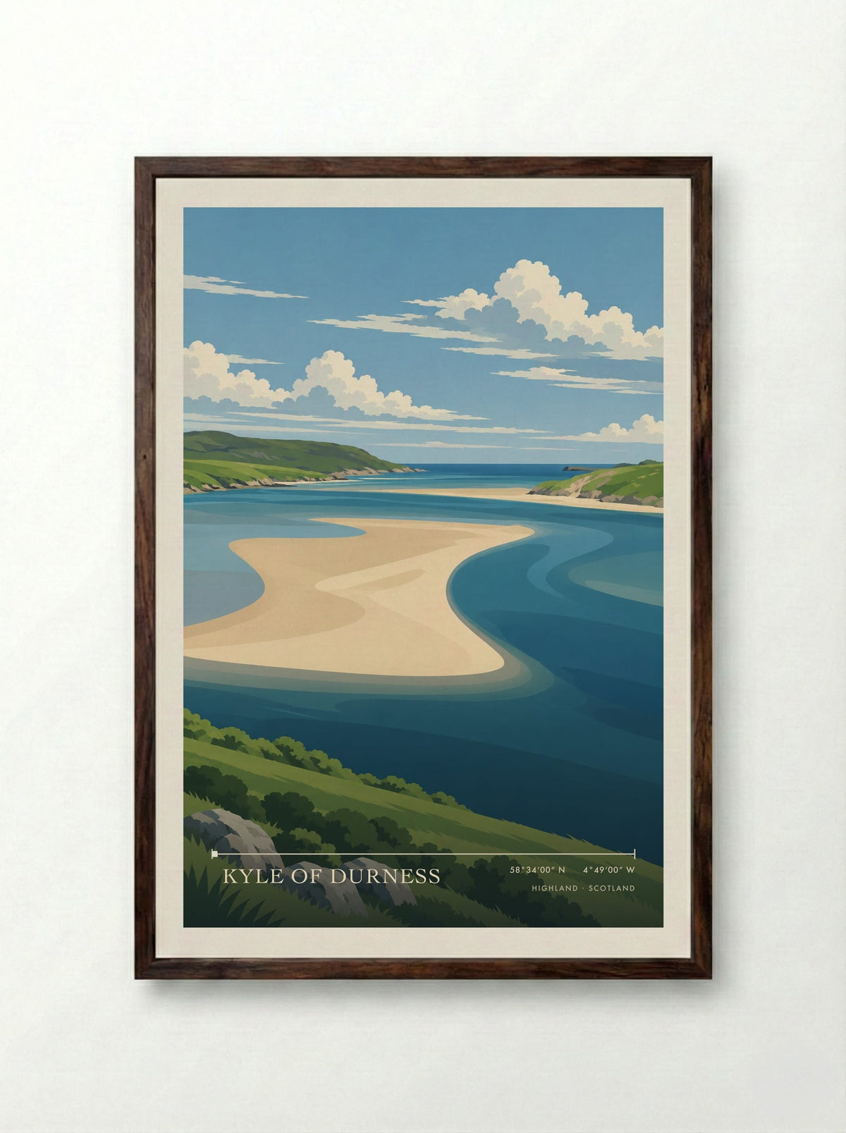 Kyle of Durness, Highland | Travel Poster - Framed Print Dark Wood