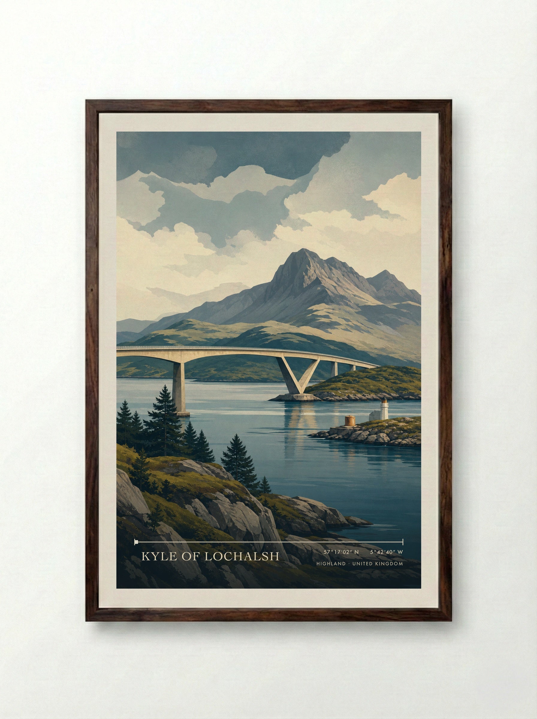 Kyle of Lochalsh Highland United Kingdom Travel Poster - Framed Print Dark Wood