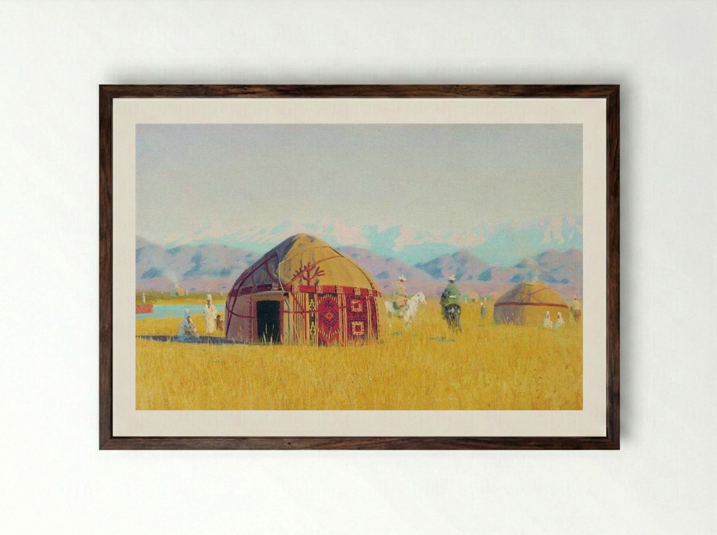Kyrgyz tent on the Chu River - Vasily Vereshchagin - Framed Print Dark Wood