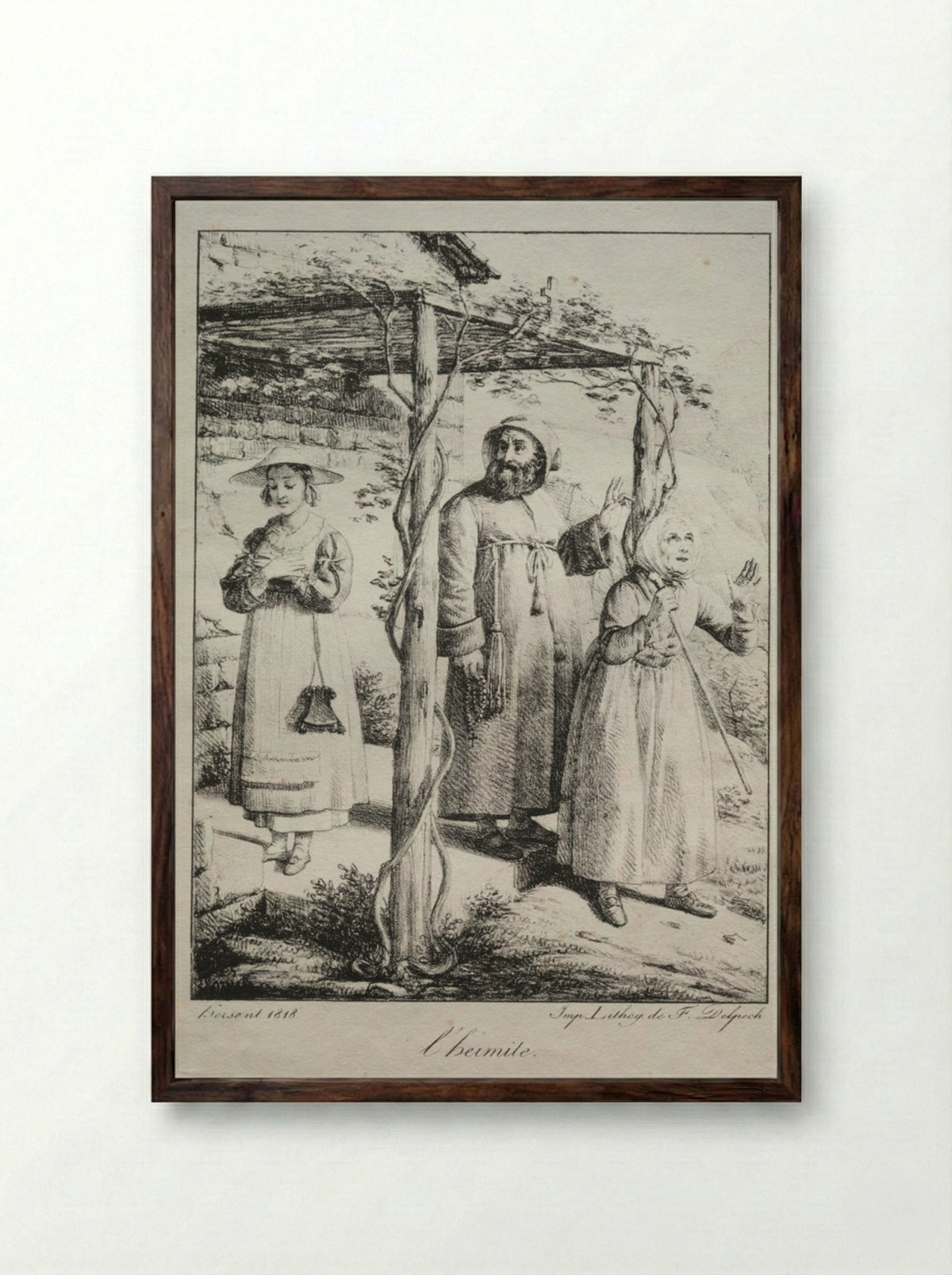 L'Ermite (The Hermit) - Louis Hersent - Framed Print Dark Wood