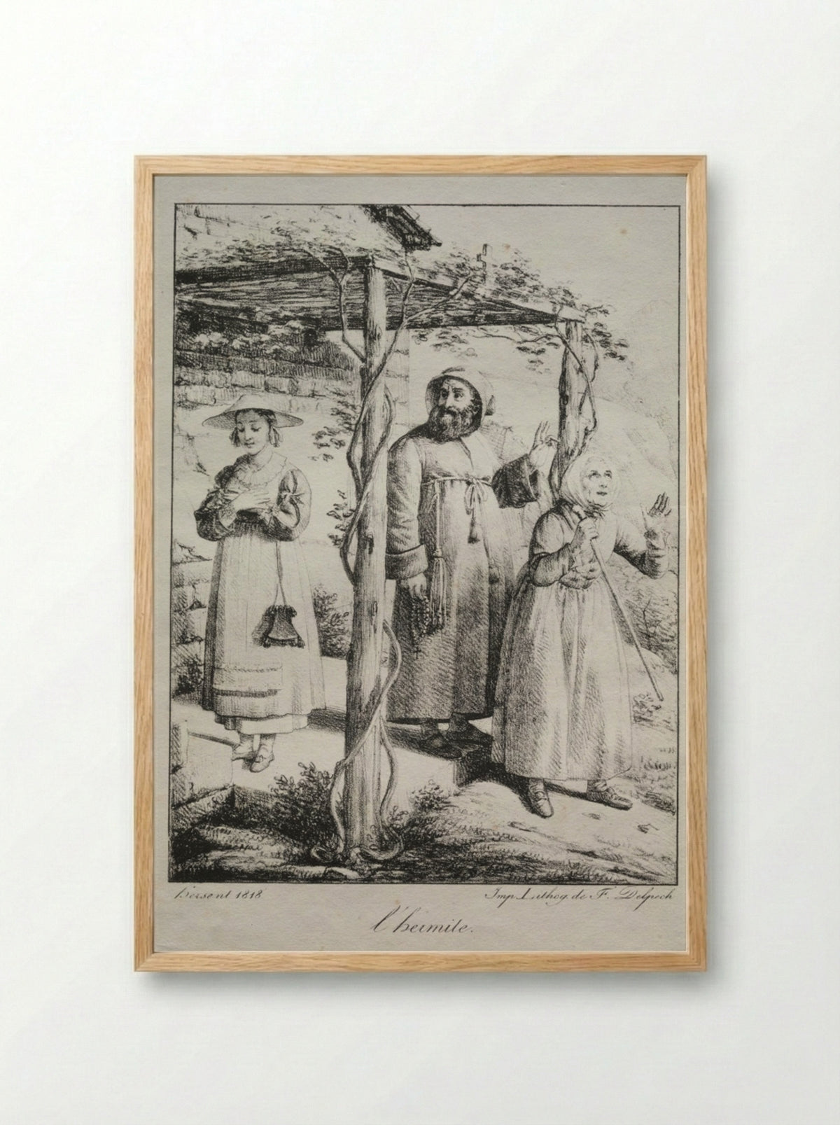 L'Ermite (The Hermit) - Louis Hersent - Framed Print Wood