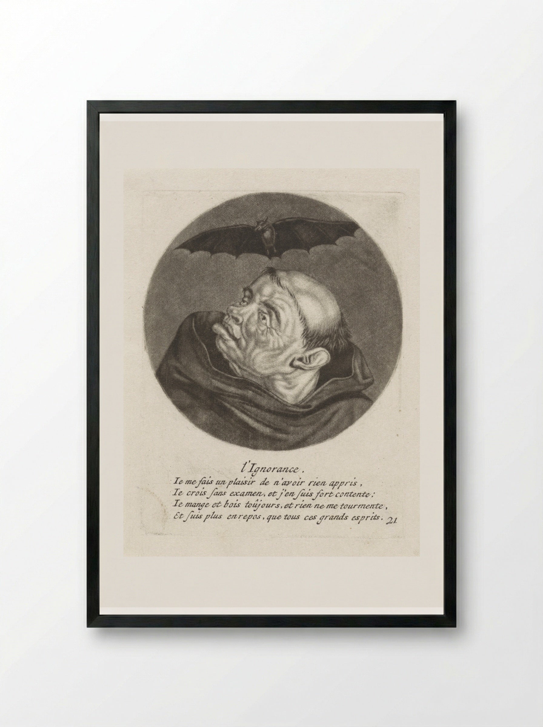 L'Ignorance (Monk and a Bat) - Jacob Gole - Framed Print Black