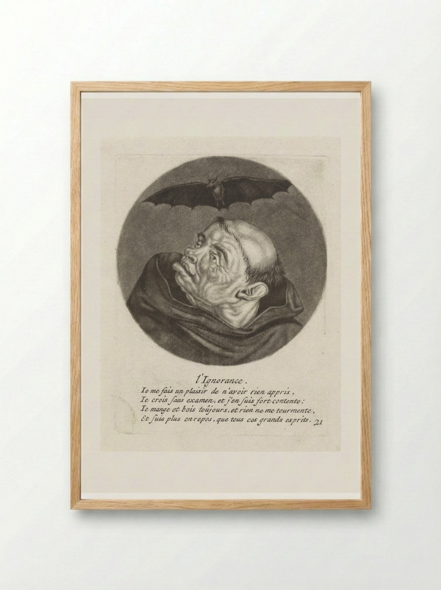 L'Ignorance (Monk and a Bat) - Jacob Gole - Framed Print Wood