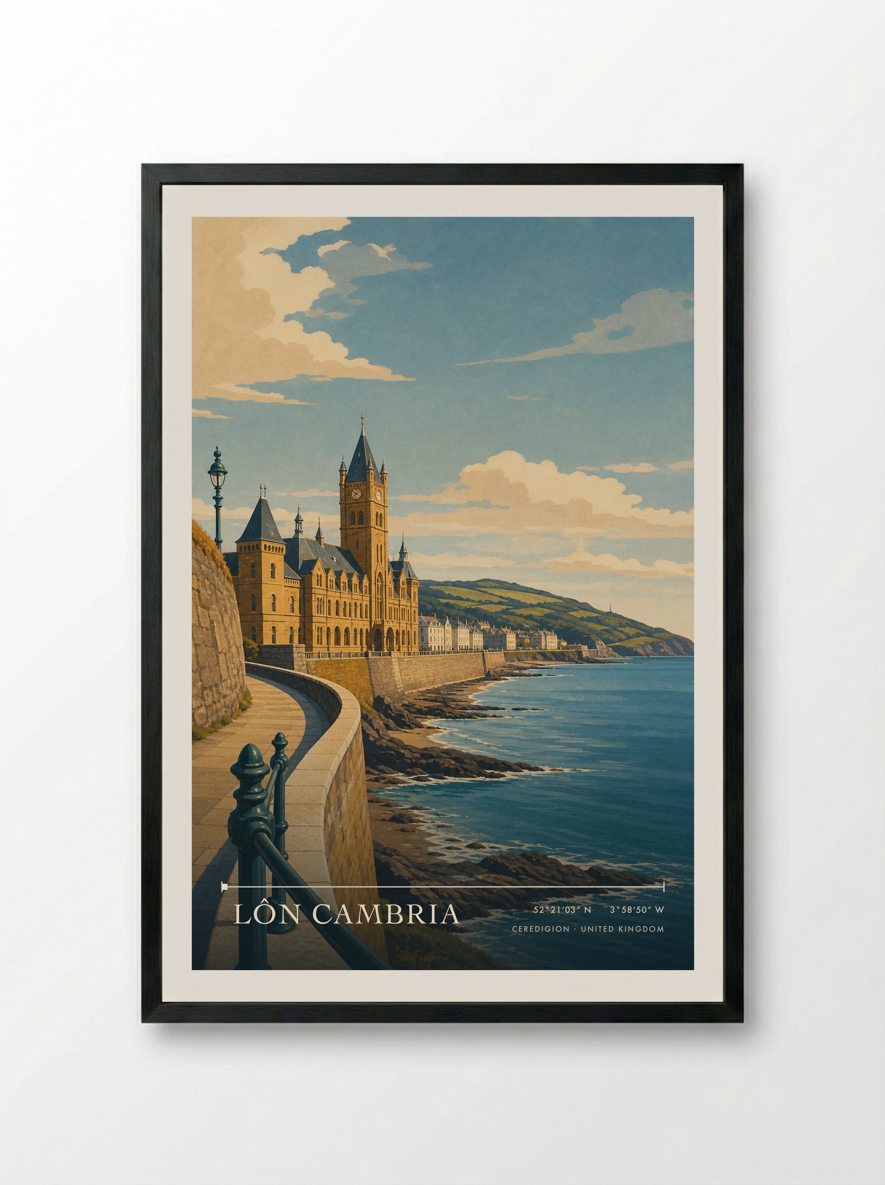 Lôn Cambria Ceredigion United Kingdom Travel Poster - Framed Print Black