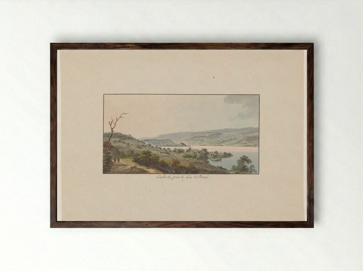 Lüscherz, près du Lac de Bienne - Johann Ludwig Aberli - Framed Print Dark Wood