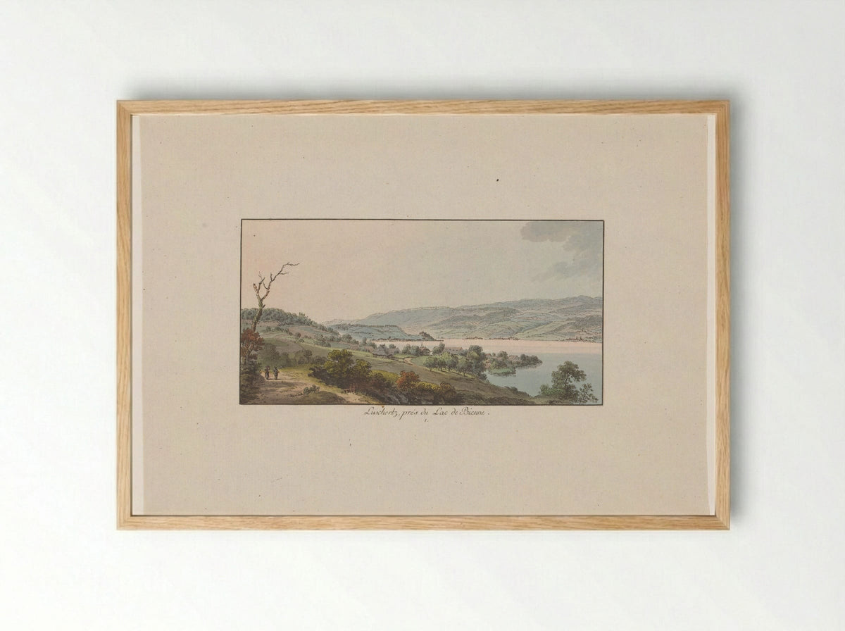 Lüscherz, près du Lac de Bienne - Johann Ludwig Aberli - Framed Print Wood