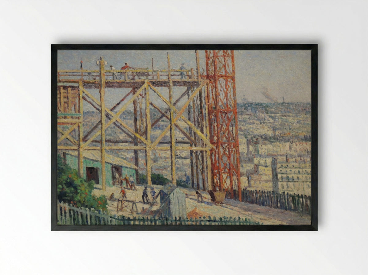 La Construction du Sacré-Coeur - Maximilien Luce - Framed Print Black