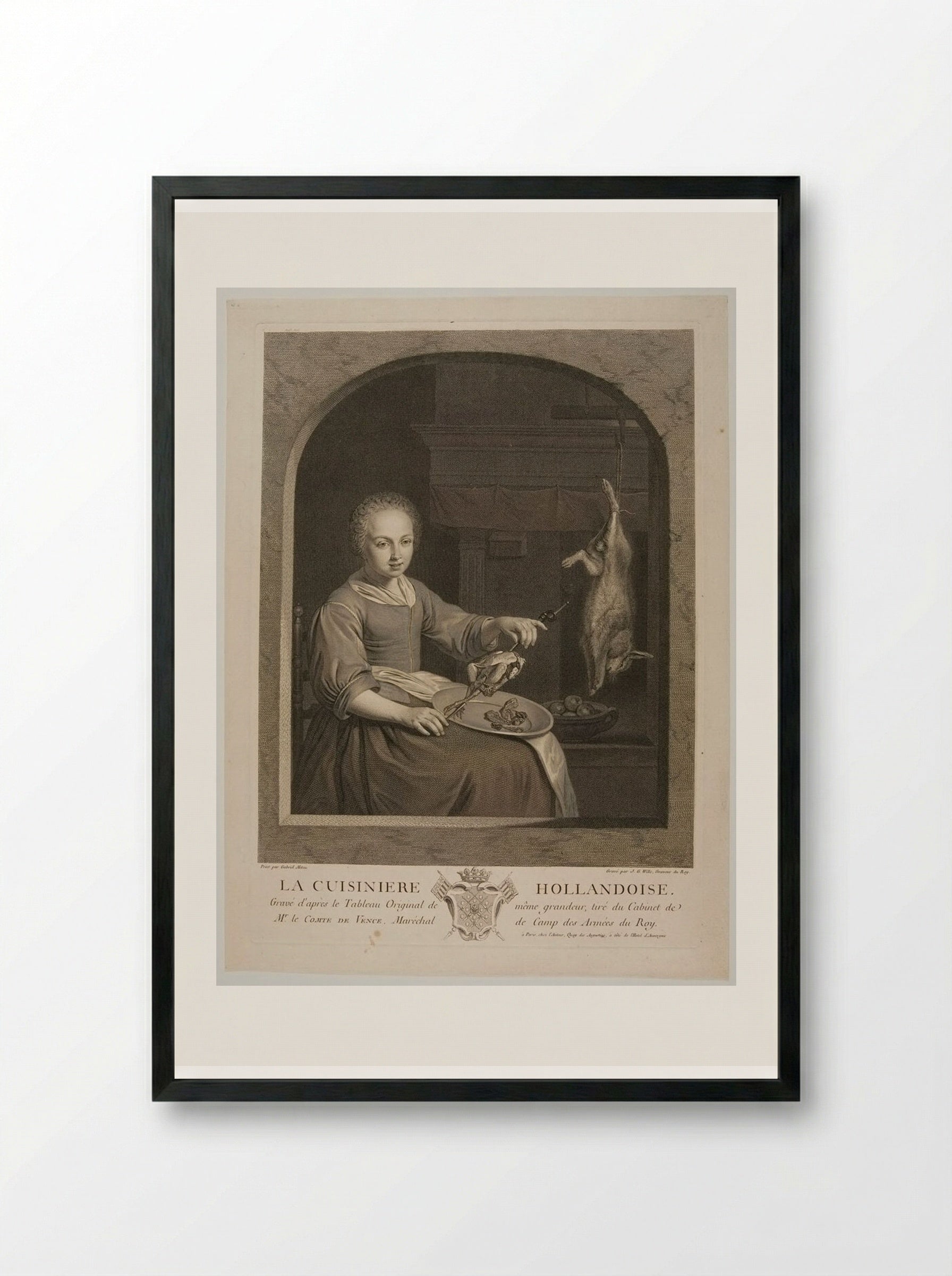 La Cuisinière Hollandoise - Johann Georg Wille - Framed Print Black