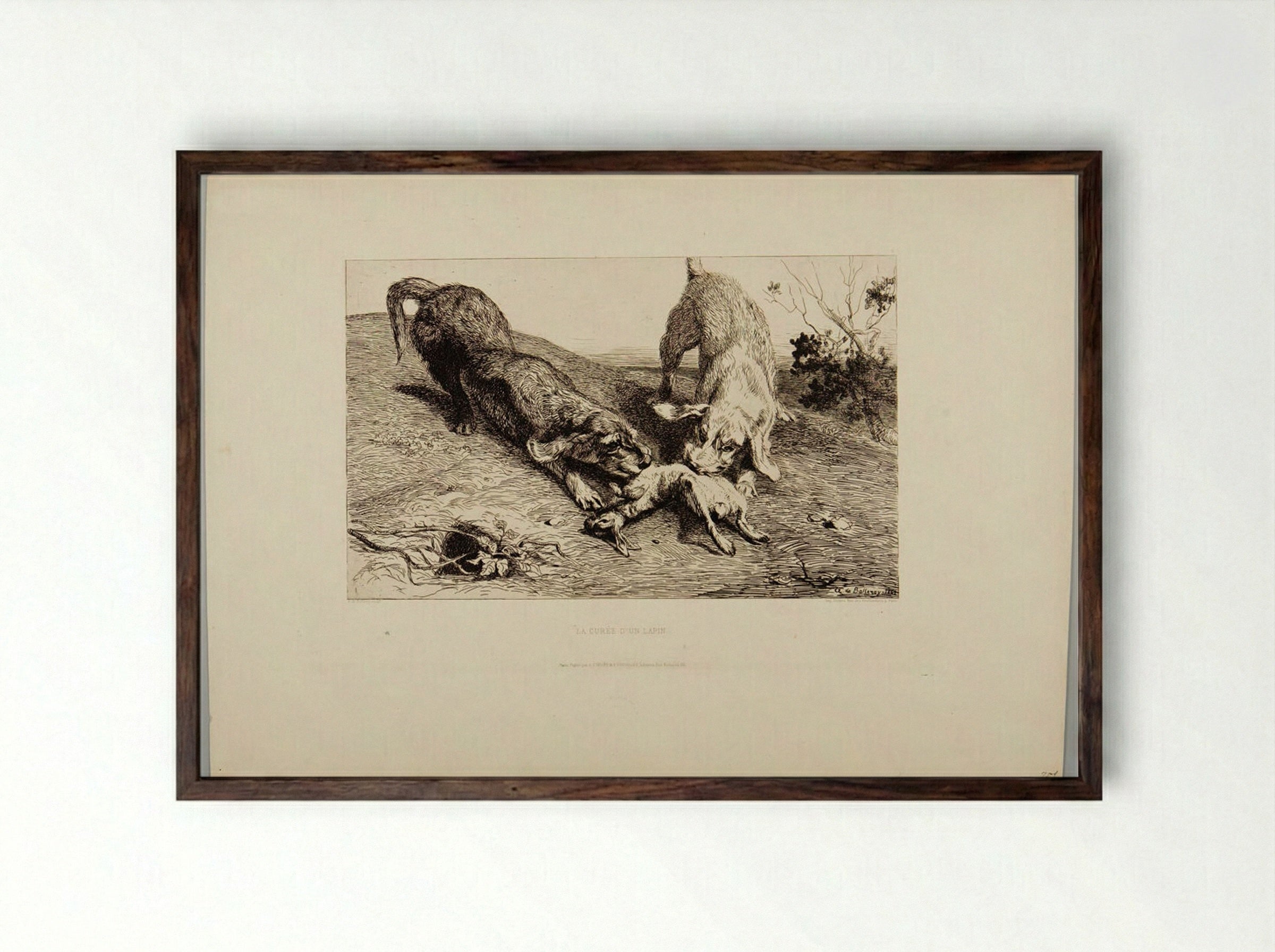 La Curée d'un Lapin - Albert de Balleroy - Framed Print Dark Wood