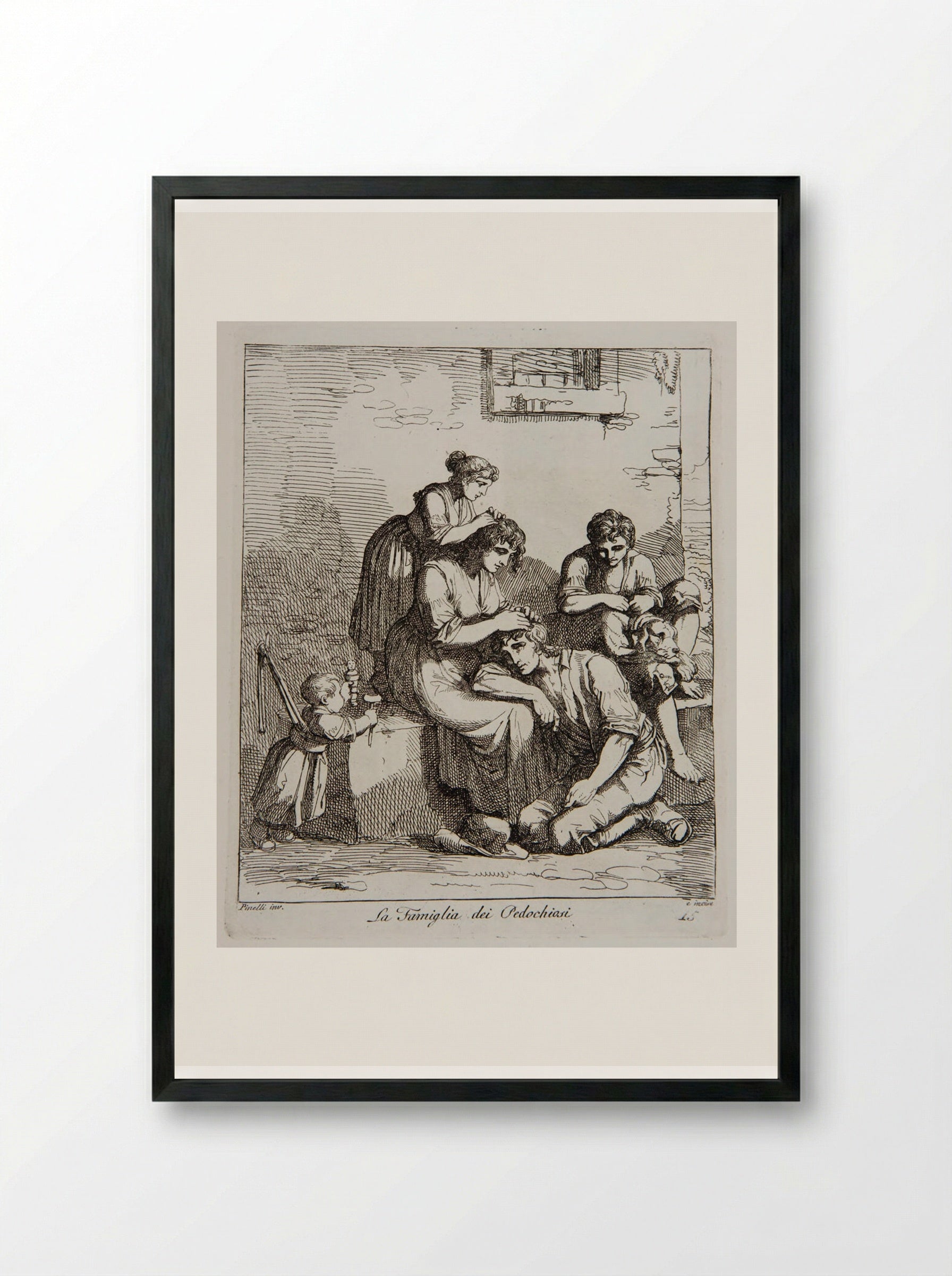 La Famiglia dei Pedochiosi - Bartolomeo Pinelli - Framed Print Black