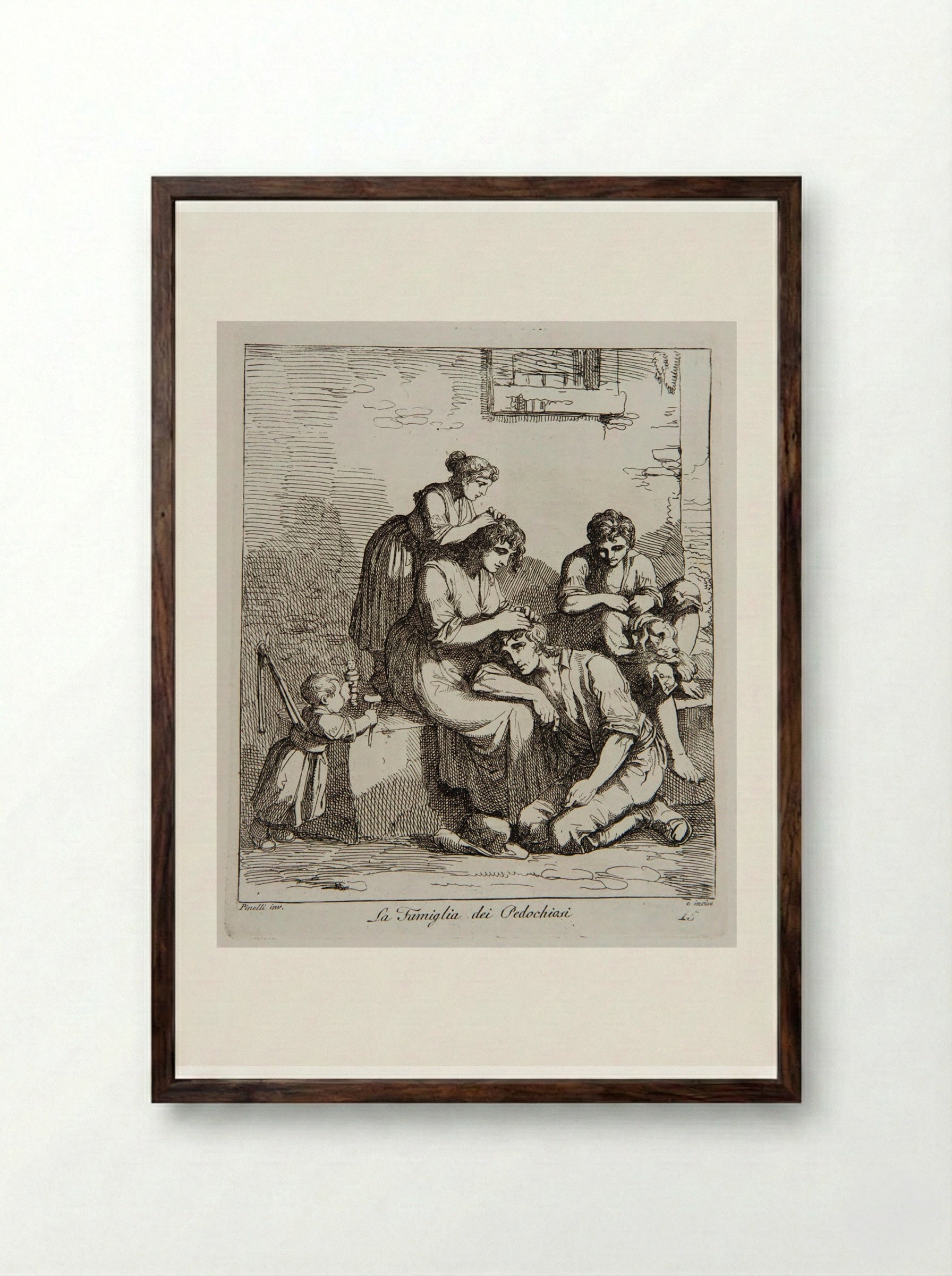 La Famiglia dei Pedochiosi - Bartolomeo Pinelli - Framed Print Dark Wood