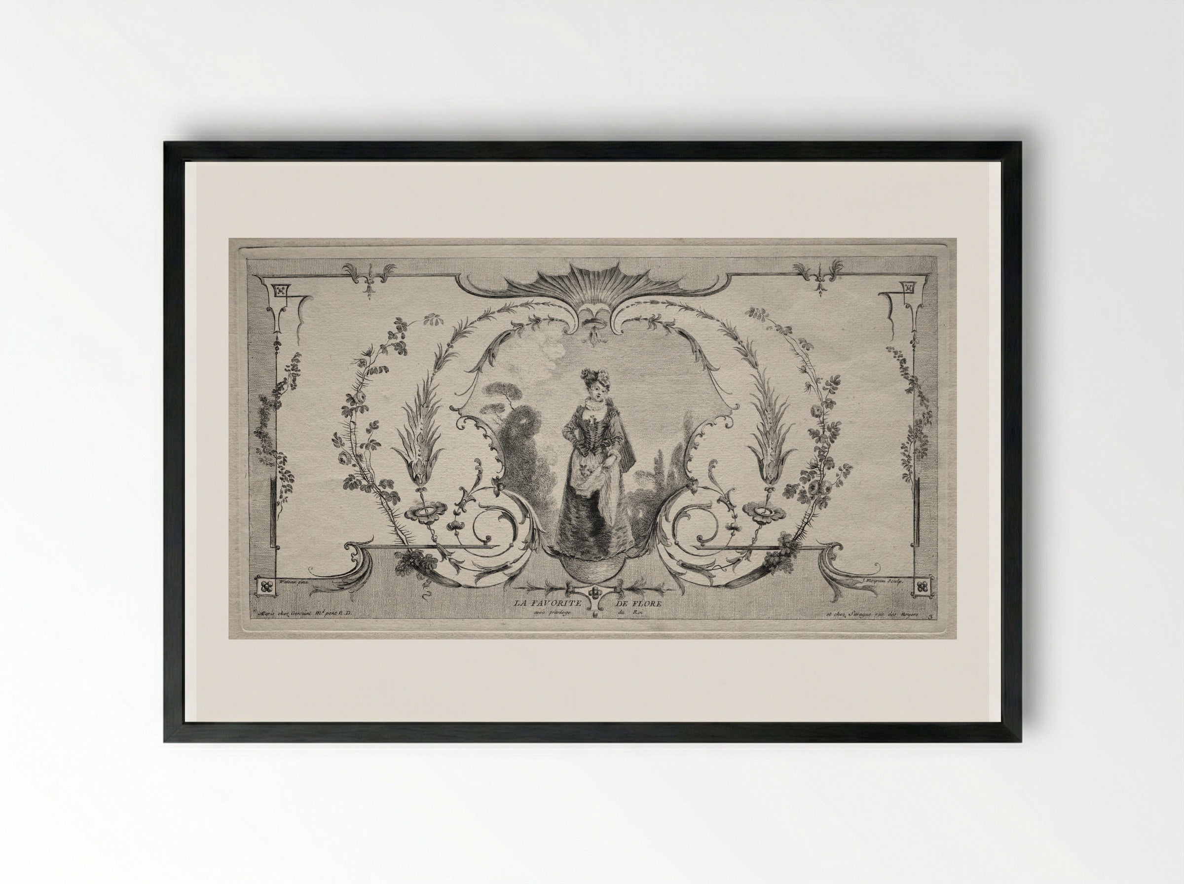 La Favorite de Flore - Jean Moyreau - Framed Print Black