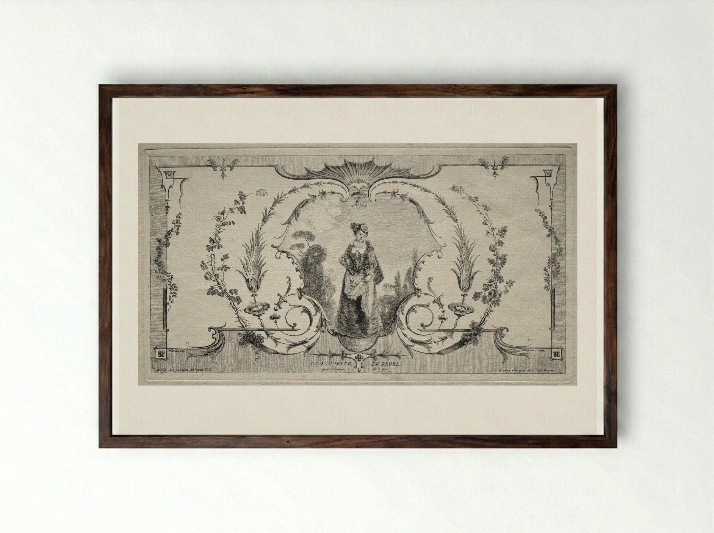 La Favorite de Flore - Jean Moyreau - Framed Print Dark Wood