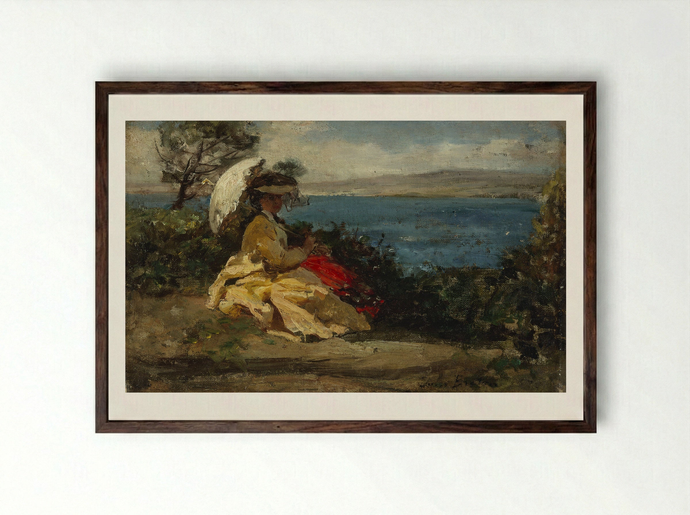 La Femme à l'Ombrelle - Jules Breton - Framed Print Dark Wood