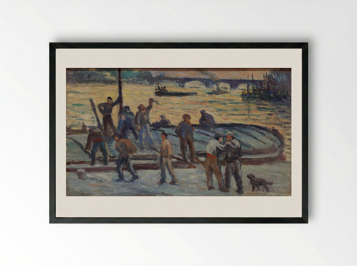 La Fin De La Journée. Débardeurs De Ciment - Maximilien Luce - Framed Print Black
