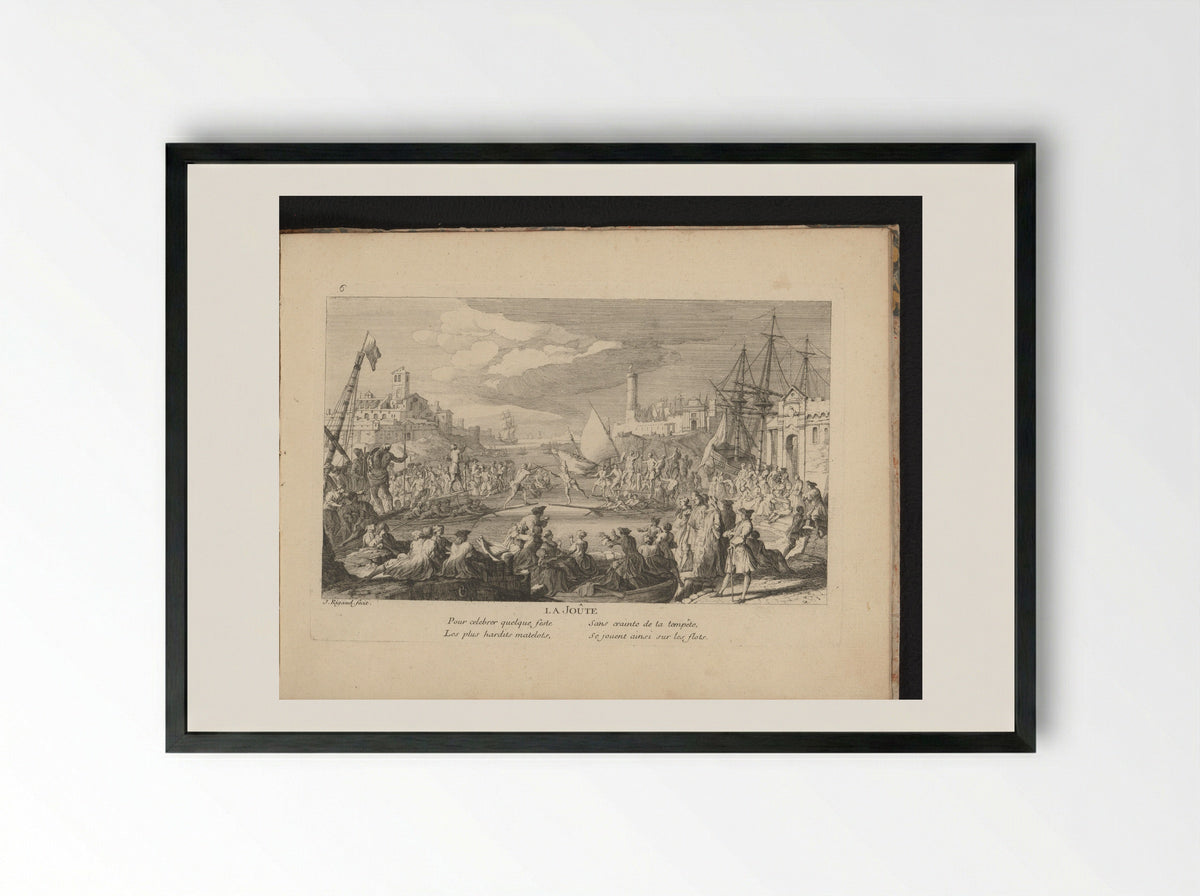 La Joûte (Water Jousting on the River) - Gaspard Duchange - Framed Print Black