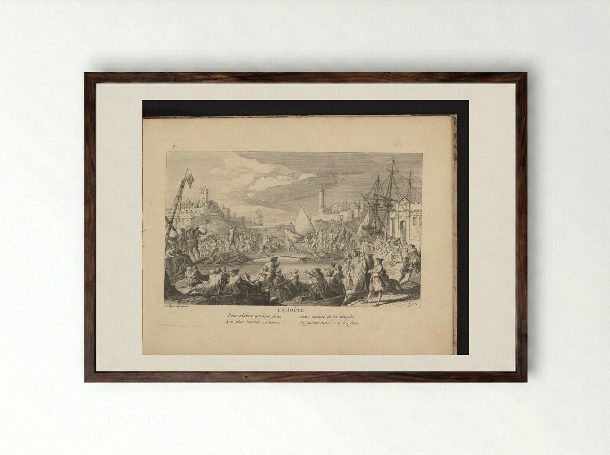 La Joûte (Water Jousting on the River) - Gaspard Duchange - Framed Print Dark Wood