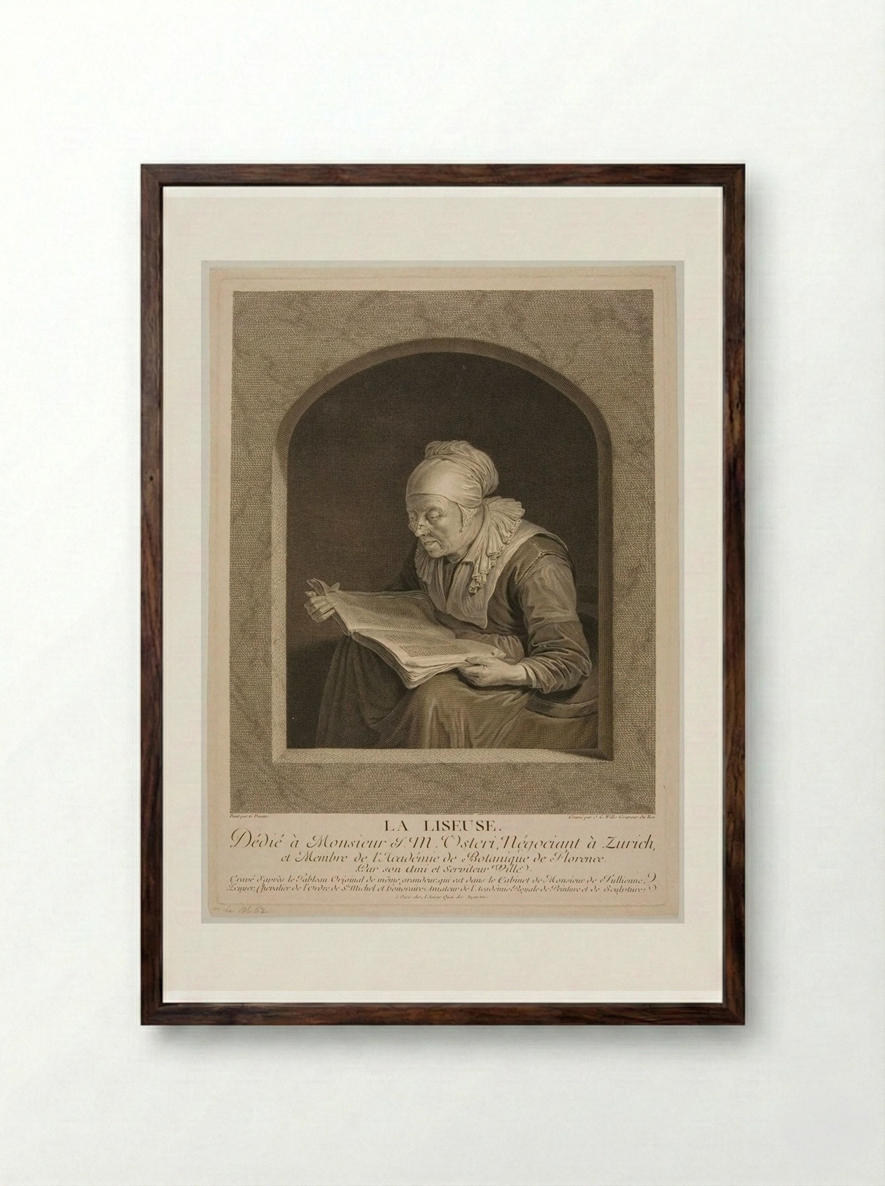 La Liseuse (The Reader) - Johann Georg Wille - Framed Print Dark Wood