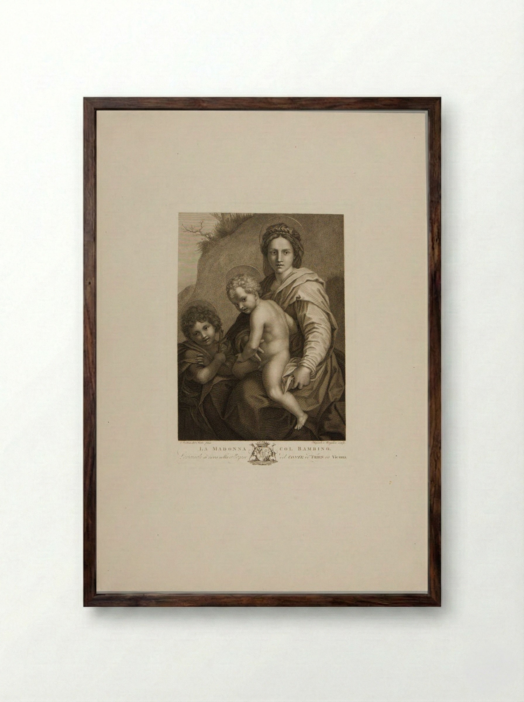 La Madonna col Bambino - Raphael Morghen - Framed Print Dark Wood