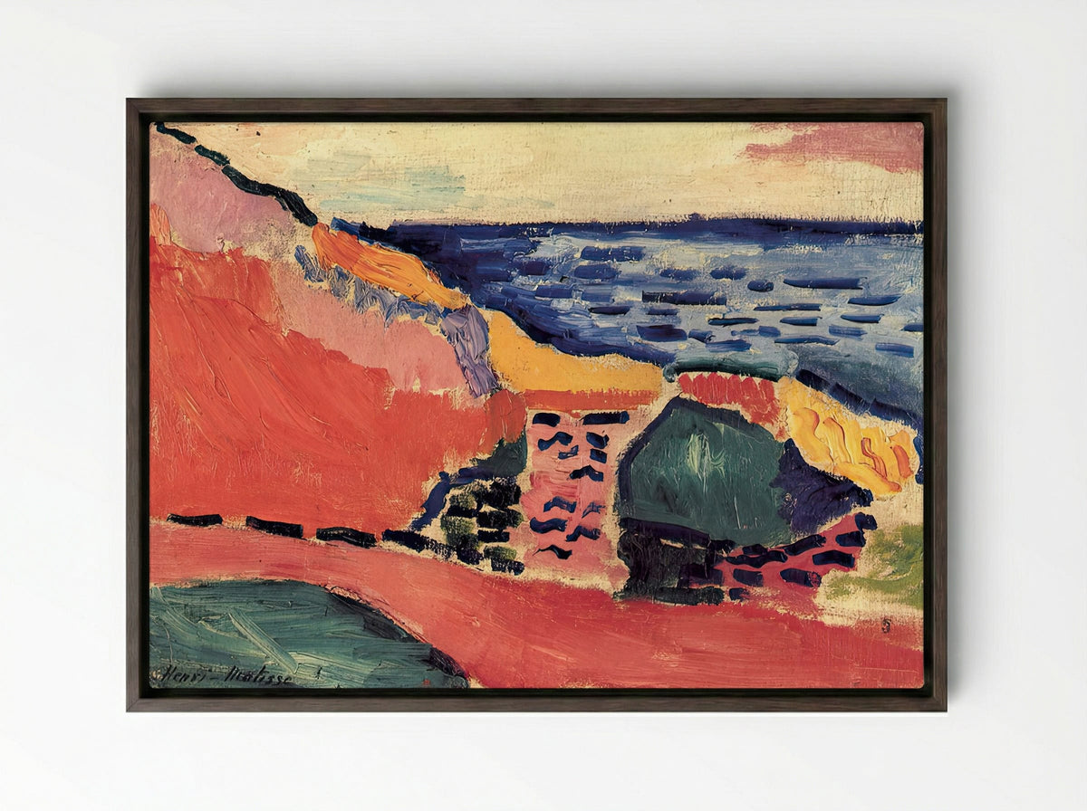 La Moulade, Collioure in the Summer by Henri Matisse – Fauvist Mediterranean Landscape Print - Framed Canvas Dark Wood