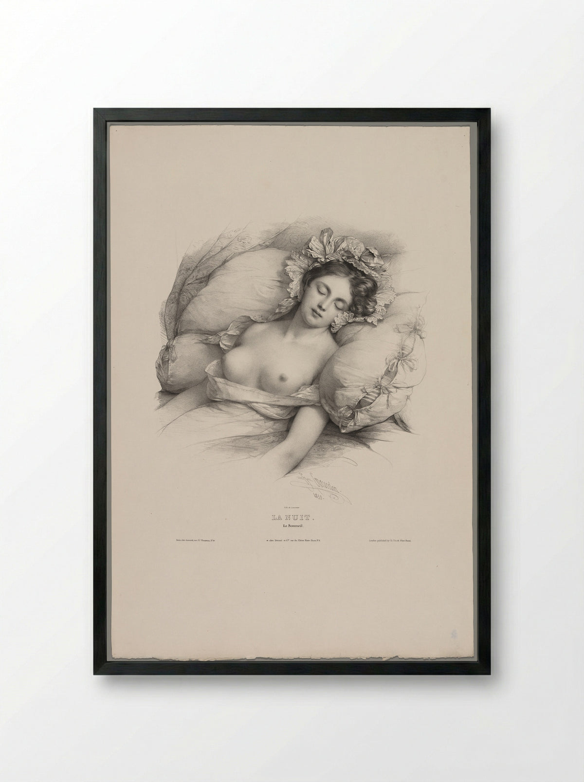 La Nuit (Le Sommeil) - Pierre Louis Henri Grévedon - Framed Print Black