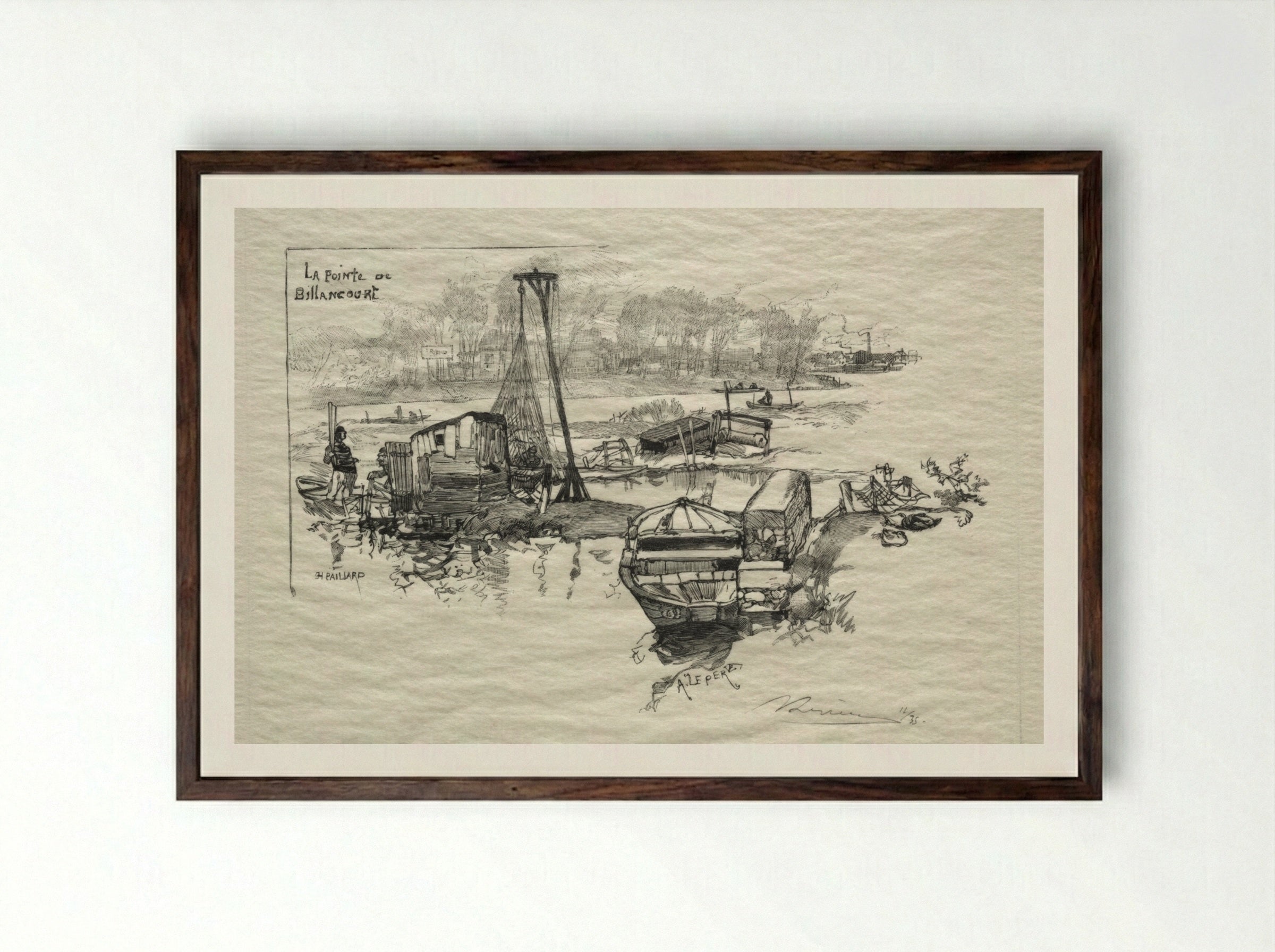 La Pointe de Billancourt - Auguste Louis Lepère - Framed Print Dark Wood