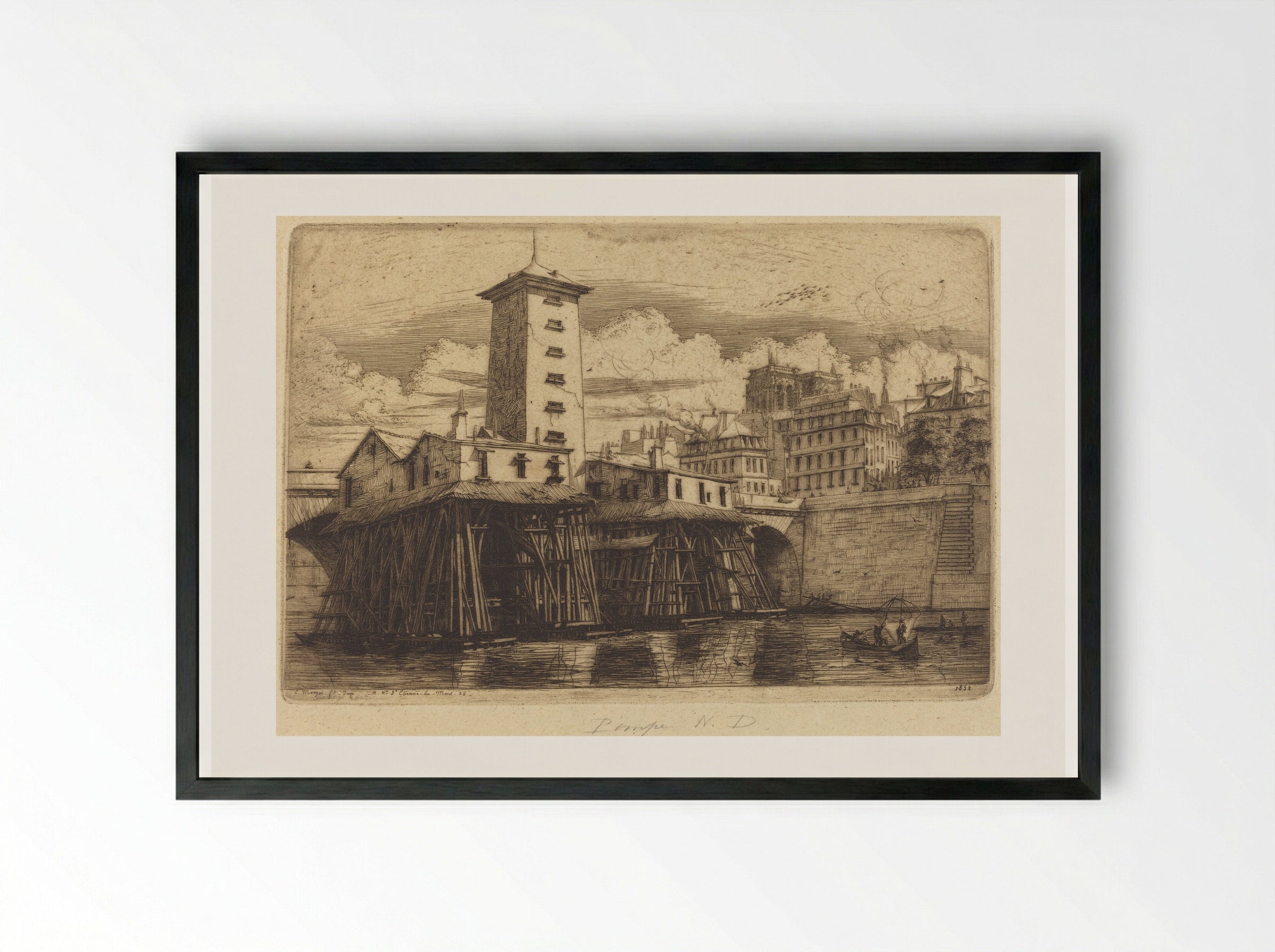 La Pompe Notre-Dame - Charles Meryon - Framed Print Black