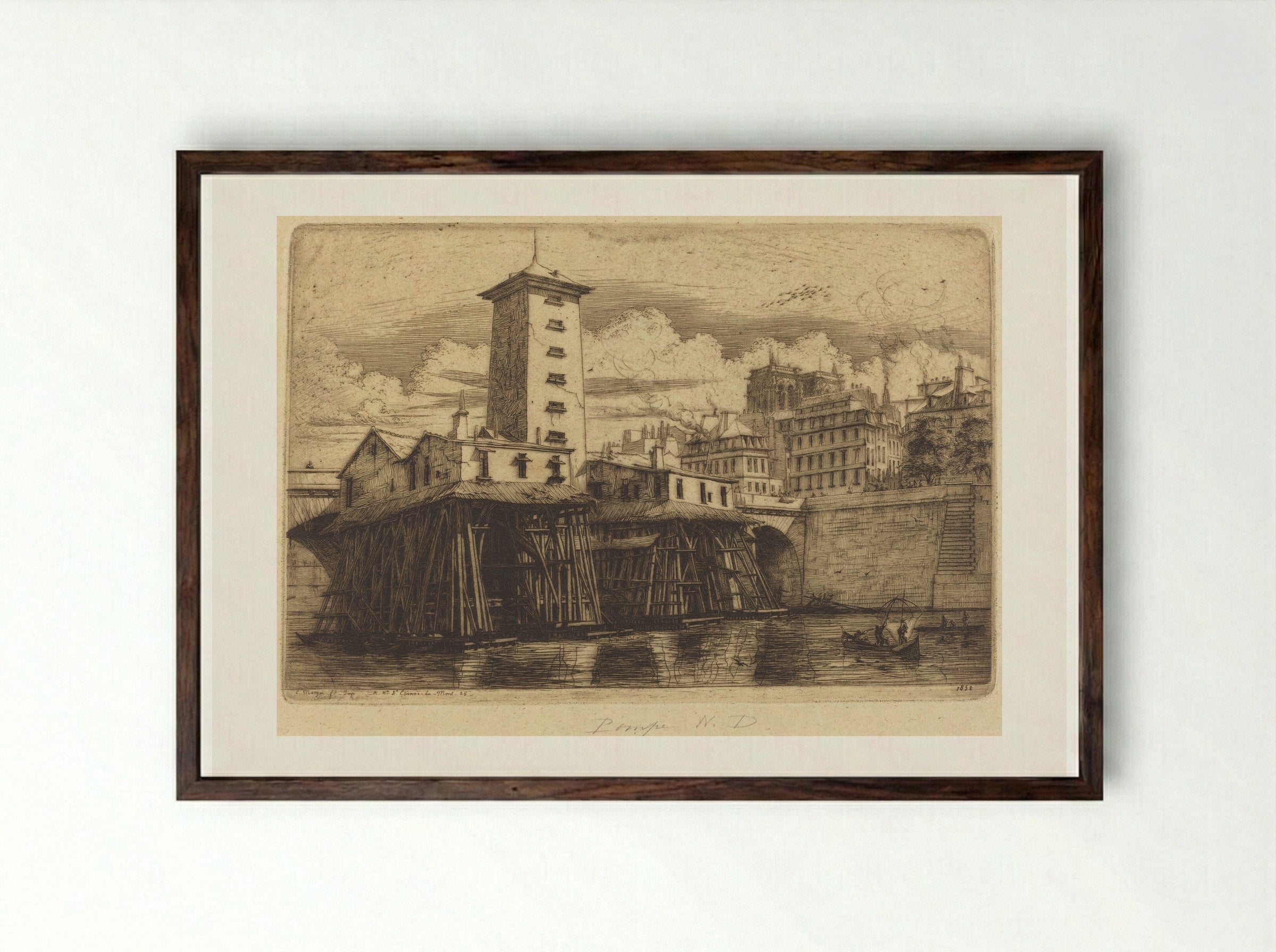 La Pompe Notre-Dame - Charles Meryon - Framed Print Dark Wood