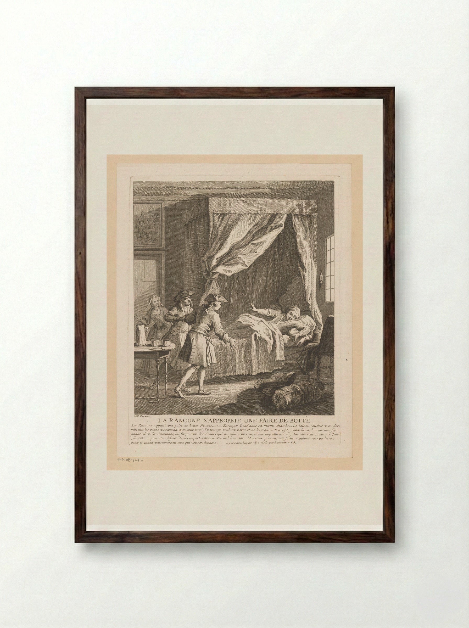 La Rancune s'approprie une paire de bottes - Gabriel Huquier - Framed Print Dark Wood