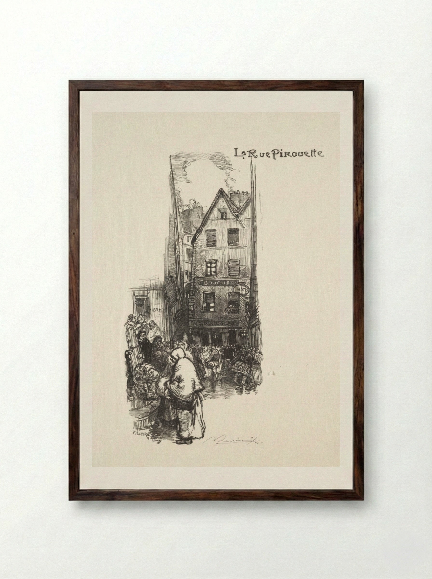 La Rue Pirouette - Auguste Louis Lepère - Framed Print Dark Wood