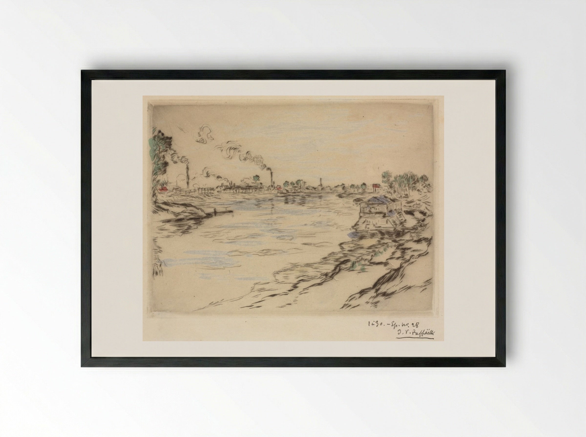 La Seine, à Asnières - Jean-François Raffaëlli - Framed Print Black