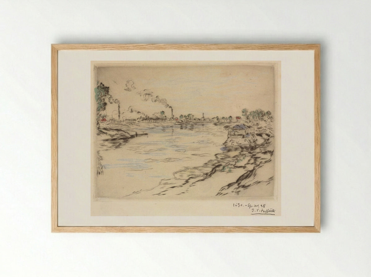La Seine, à Asnières - Jean-François Raffaëlli - Framed Print Wood
