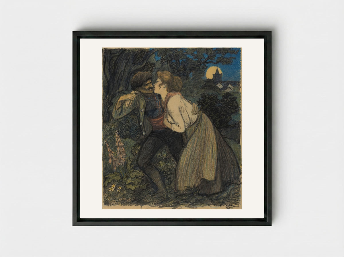 La chienne au loup - Théophile Alexandre Steinlen - Framed Canvas Black