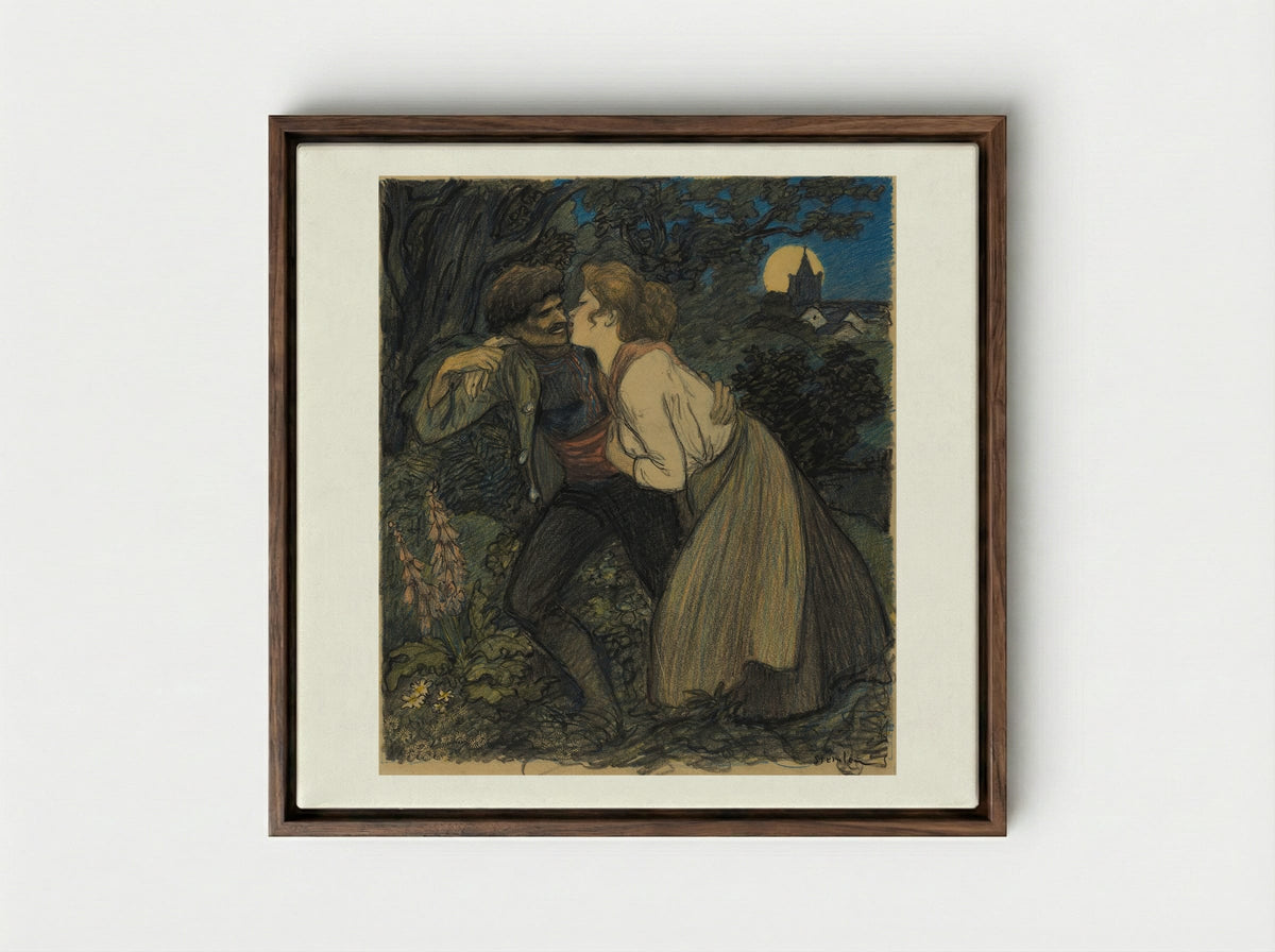 La chienne au loup - Théophile Alexandre Steinlen - Framed Canvas Dark Wood
