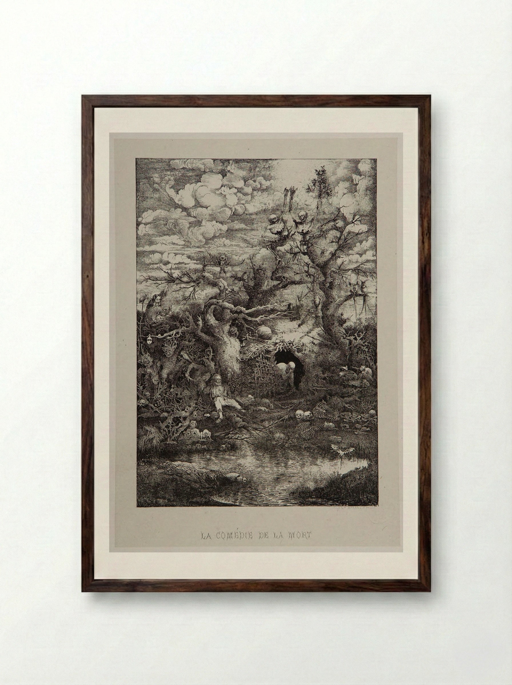 La comédie de la mort - Rodolphe Bresdin - Framed Print Dark Wood