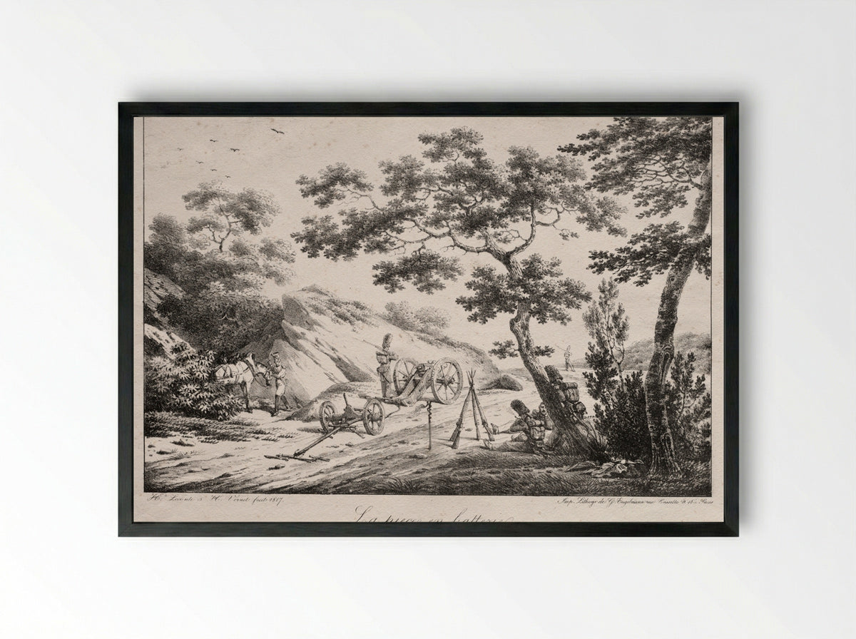 La pièce en batterie - Hippolyte Lecomte - Framed Print Black
