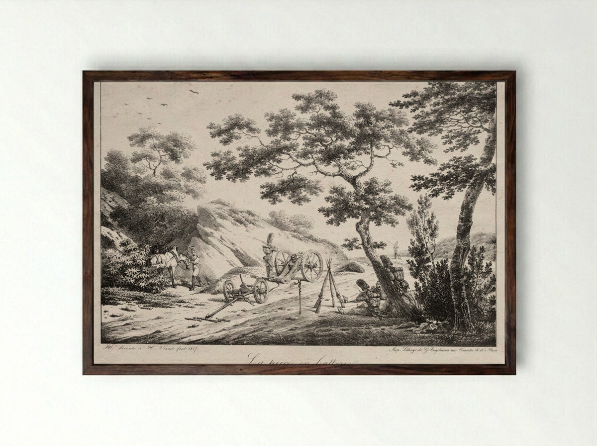 La pièce en batterie - Hippolyte Lecomte - Framed Print Dark Wood