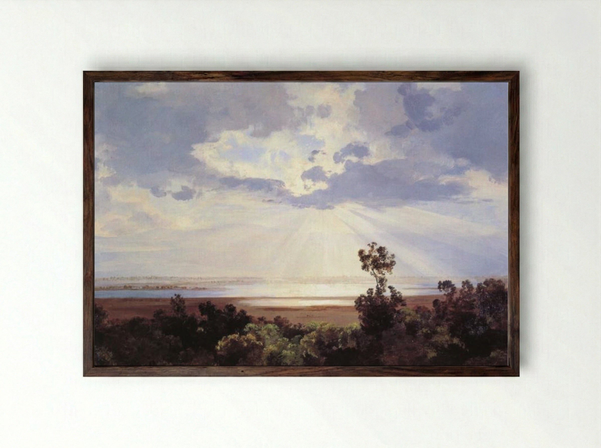 La puesta del sol - José María Velasco - Framed Print Dark Wood