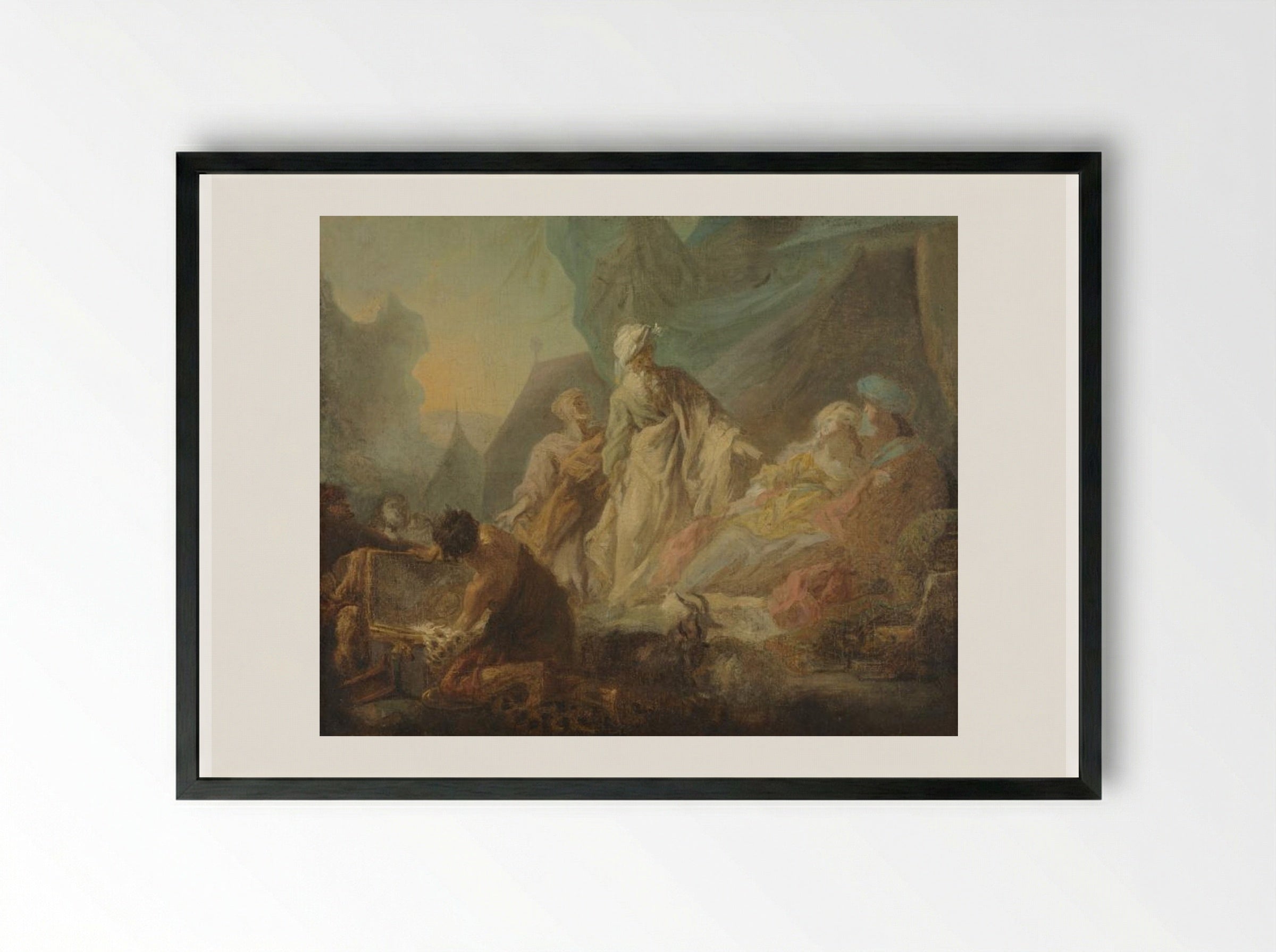 Laban Searching for His Stolen Gods - Augustin de Saint-Aubin - Framed Print Black