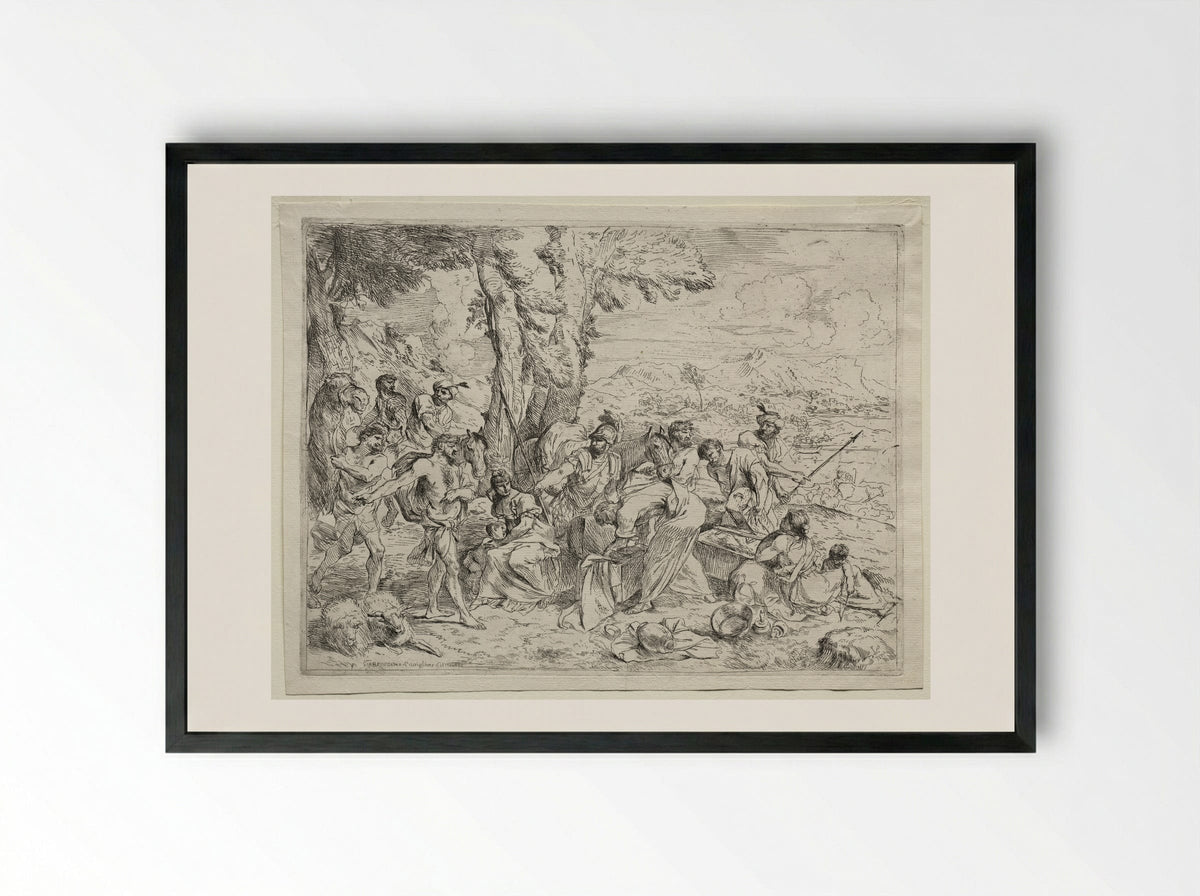 Laban Searching for Idols in Rachel's Baggage - Giovanni Benedetto Castiglione - Framed Print Black