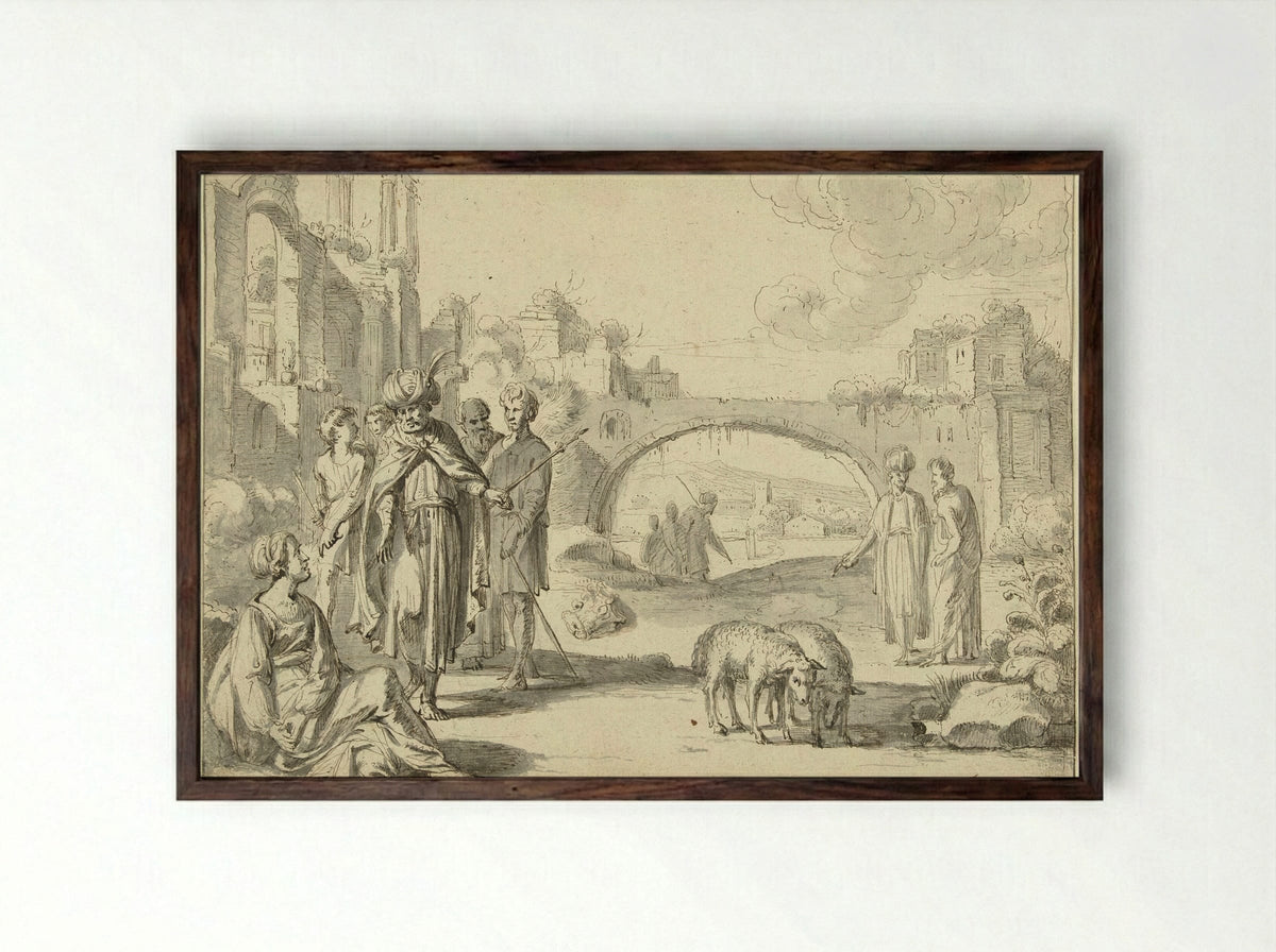 Laban Searching for his Idols in the Tent of Rachel - Jan Symonsz Pynas - Framed Print Dark Wood