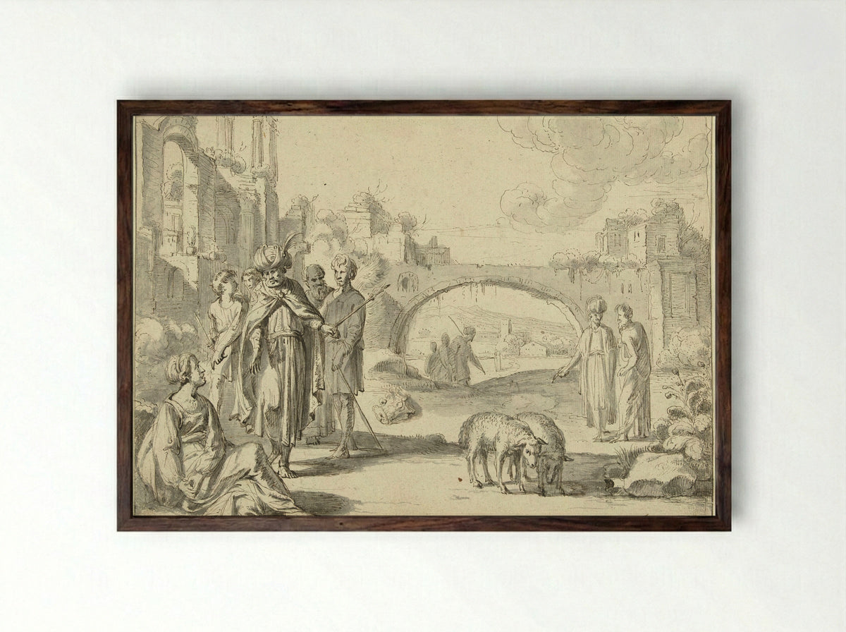 Laban Searching for his Idols in the Tent of Rachel - Jan Symonsz Pynas - Framed Print Dark Wood