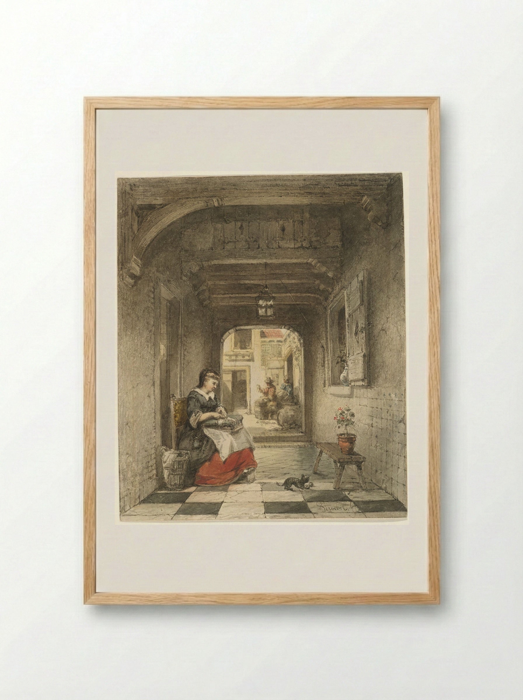 Lace Maker in an Interior - Johannes Stroebel - Framed Print Wood